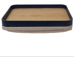 Loom - Laptray - Schootkussen - Licht Hout met Navyblauwe Opstaande Rand - 40x33x7 cm