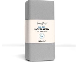 Loom One Hoeslaken – 100% Jersey Katoen – 140x220 cm – tot 40cm matrasdikte– 160 g/m² – voor Boxspring-Waterbed - Grijs