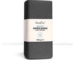 Loom One Hoeslaken – 100% Jersey Katoen – 160x220 cm – tot 35cm matrasdikte– 160 g/m² – voor Boxspring-Waterbed - Antraciet