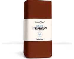 Loom One Hoeslaken – 100% Jersey Katoen – 160x220 cm – tot 35cm matrasdikte– 160 g/m² – voor Boxspring-Waterbed - Bruin