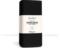 Loom One Hoeslaken – 100% Jersey Katoen – 180x220 cm – tot 40cm matrasdikte– 160 g/m² – voor Boxspring-Waterbed -Zwart