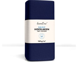 Loom One Hoeslaken – 100% Jersey Katoen – 200x220 cm – tot 35cm matrasdikte– 160 g/m² – voor Boxspring-Waterbed -Donkerblauw