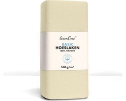Loom One Hoeslaken – 100% Jersey Katoen – 200x220 cm – tot 35cm matrasdikte– 160 g/m² – voor Boxspring-Waterbed - Natural / Crème