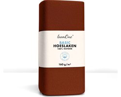 Loom One Hoeslaken – 100% Jersey Katoen – 200x220 cm – tot 40cm matrasdikte– 160 g/m² – voor Boxspring-Waterbed - Bruin