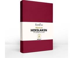 Loom One Premium Hoeslaken – 97% Jersey Katoen / 3% Lycra – 180x220 cm – tot 40cm matrasdikte– 200 g/m² – voor Boxspring-Waterbed - Wijnrood