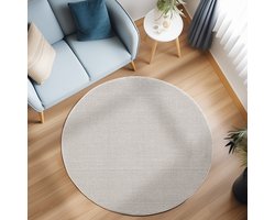 Loom Vloerkleed – Creme – Effen & Modern – Laagpolig – Geweven Vloerkleed – 160x160 cm rond
