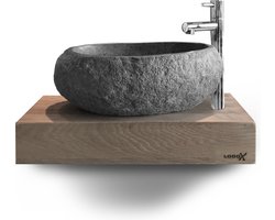 Looox Wood collection Wooden Base eiken wastafelblad mini 40x23x7cm eiken old grey