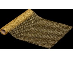 Loper tafel Kerst goud glitter - 28 x 300 cm - Tafelloper - Kerstmis -lengte 300 x breedte 28 x hoogte 0,1 cm