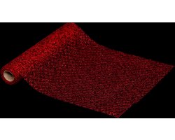 Loper tafel Kerst rood glitter - 28 x 300 cm - Tafelloper - Kerstmis