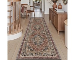 Loper Voor De Gang, Antislip, Lang, Vintage, Wasbaar, Absorberend, Fijn Tapijt Voor Keuken, Entree En Woonkamer – 61 x 152 cm - Roestrood