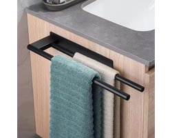 Lopoleis® Handdoekhouder – handdoekrek Badkamer – Handdoekstang Zelfklevend – Zonder Boren – Moderne Badkamer Organiser – RVS – 40 cm – Zwart