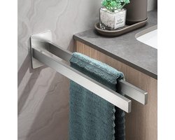 Lopoleis® Handdoekhouder – handdoekrek Badkamer – Handdoekstang Zelfklevend – Zonder Boren – Moderne Badkamer Organiser – RVS – Dubbele Stang – 40 cm – Zilver