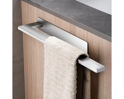 Lopoleis® Handdoekhouder – handdoekrek Badkamer – Handdoekstang Zelfklevend – Zonder Boren – Moderne Badkamer Organiser – RVS – Enkel Stang – 40 cm – Zilver