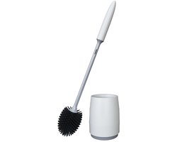Lopoleis® WC borstel – Toiletborstel – Gesloten bodem – WC borstel met randreiniger – Siliconen – Wit – WC borstel met houder – Vrijstaand – WC borstel en houder