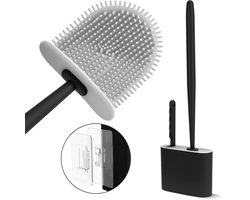 Lopoleis® WC borstel – Toiletborstel – Gesloten bodem – WC borstel met randreiniger – Siliconen – Zwart – WC borstel met houder – Vrijstaand – Hangend – WC borstel en houder