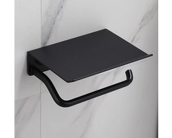 Lopoleis WC rolhouder RVS – Zwart – Toiletrolhouder Zwart– Zelfklevend – WC-Rolhouder Zonder Boren – Toiletrolhouder Met Plankje – WC rolhouder Zwart – Badkamer Accessoires