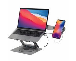 Lordani Luxe Laptopstandaard met USB-C en USB-A | Ergonomische Opvouwbare Computerstandaard voor 7"-17" Inch Laptops | Met Telefoonhouder