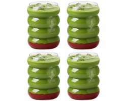 Lordani Matcha Drinkglazen Set | Set van 4 Glazen + 4 Rietjes | 300ML | Bubbelglazen | Glazen | Frisdrankglazen | Waterglazen