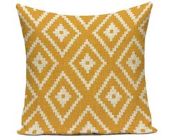 Lorensa Decoratieve Kussenhoes 45x45cm – Geometrisch Ruit Patroon – Mosterdgeel/Beige – Linnen/Katoen – Nordic Stijl