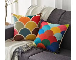 Lorensa Decoratieve Kussenhoes 45x45cm – Geometrisch Waaierpatroon – Polyester – Multicolor – Modern & Stijlvol