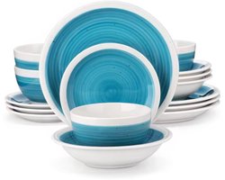 Lorentino Serviesset Riviera - 32 delig - 8 persoons - Blauw/Witte rand - Dinerborden - Bordenset - Diepe borden - Ontbijtborden - Servies - Keukenservies