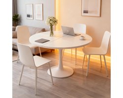 Lorenza Ronde Uitschuifbare Eettafel 100-140 cm Wit – Moderne Ovale Keukentafel voor 2 tot 6 Personen met Houten Tafelblad en Metalen Onderstel – Ruimtebesparende Design Eettafel voor Woonkamer en Eetkamer – Mobili Bella