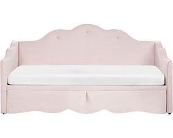 LORETTE - Onderschuifbed - Pastelroze - 90/180 x 200 cm - Fluweel