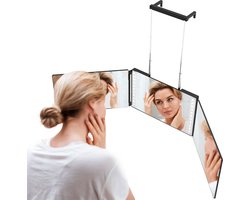 LotaHome - Deurspiegel Hangend - Inclusief Verlichting - 3 Delige Spiegel - Opklapbare Spiegel - Make Up Spiegel - Drieluik Spiegel - Kapper Spiegel - Self Cut Mirror - 360° - Scheren, Knippen, Make-up, Verven - Sinterklaas Cadeau