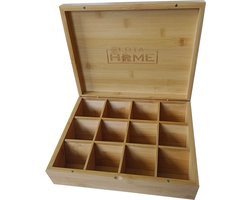 LotaHome - Theedoos met Magneetsluiting - 12 Vaks - Theekist - 12 Vakken - Voor 170 Theezakjes - Ruime Vakken voor Pickwick, Lipton, Pukka, Twinnings en Clipper - 100% Bamboe - Vochtbestendig - Inclusief Theelepel - Kerst Cadeau