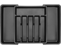 Loti Living Bestekbak – Uitschuifbare Organizer voor Besteklade – Kunststof – Zwart – Verstelbaar 33,3 tot 56,7 cm breed - 38 cm diep