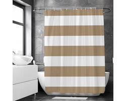 Loti Living Douchegordijn Anti Schimmel – Lichtbruin gestreept - Inclusief ringen – Waterdicht - Polyester - Douchegordijn 180x200 cm