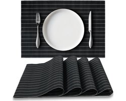 Loti Living Placemats 4 Stuks – Placemats Kunststof – Placemats Plastic - Onderlegger - 30x45cm – Zwart