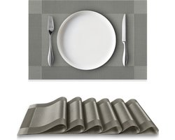 Loti Living Placemats 6 Stuks – Placemats Kunststof – Placemats Plastic - Onderlegger -30x45cm – Metallic grijs