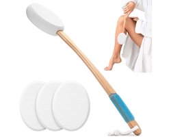 Lotionapplicator - Rugborstel - Badborstel - Rugscrubborstel - rugborstel douche met steel - Inclusief 3 vervangbare pads - Applicator - Voor de rug - EVA - Wit