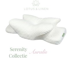 Lotus & Linen Serenity Collectie - Auralis Vlinder Traagschuim Hoofdkussen - Ergonomisch - Orthopedisch - Anti Nekklachten -Anti Snurk - Antiallergisch Tencel Hoes - Premium Memory Foam Pillow - 65x39x13/11 cm