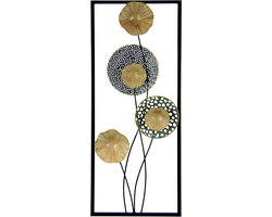 Lotusbladeren bladeren muurschildering wanddecoratie wandversiering bloem 3D kunst sculptuur wandsculpturen deco terradeco wandreliëf abstract geschenk designer wandobject, goud, 61 x 25 x 4,5 cm