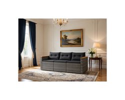 Louna 3-zits Tuinbank met Kussens – Luxe Loungesofa van Grijs Polyrotan met Stalen Frame – Weerbestendig en Comfortabel Tuinmeubel voor Buiten, Balkon en Terras Casa Serena