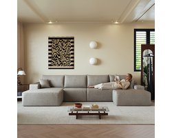 Lounge Bank - Modulaire L-Vorm Hoekbank 5-Zits Met Ribstof Bekleding - Cloud Sofa Met Diepe Zit En Zachte Schuimvulling - Grote Hoekbank Zonder Montage - Camel