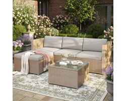 Lounge bankstel - Tuinmeubel set - Buiten relaxen - Inclusief kussens - 196x139x72CM - Kaki