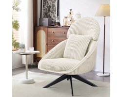 Lounge Chair Living Room Chair 360° Rotating, Wingback Chair Armchair Upholstered Chair with Thick Removable Throw Pillow, Recliner Reading Chair for Living Room Bedroom Office, Beige