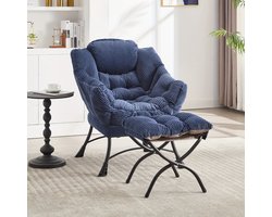 Lounge Chair – Relaxstoel – Fauteuil – Leunstoel – Hoekstoel – Navy Blauw – Met Voetenbank – Stevig Metalen Frame