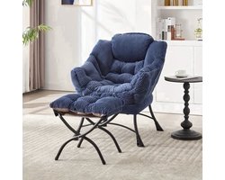 Lounge Chair – Relaxstoel – Fauteuil – Leunstoel – Hoekstoel – Navy Blauw – Met Voetenbank – Stevig Metalen Frame