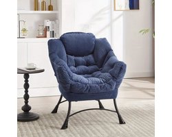 Lounge Chair – Relaxstoel – Fauteuil – Leunstoel – Hoekstoel – Navy Blauw – Met Voetenbank – Stevig Metalen Frame