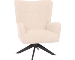 Lounge fauteuil MCW-N65, cocktail fauteuil gestoffeerde fauteuil relaxfauteuil, draaibaar, stof/textiel chenille metaal ~ crème-beige