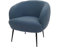 Lounge fauteuil MCW-O37, cocktail/club fauteuil gestoffeerde fauteuil, stof/textiel bouclé (330g/m²) metaal MVG ~ blauw