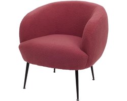 Lounge fauteuil MCW-O37, cocktail/club fauteuil gestoffeerde fauteuil, stof/textiel bouclé (330g/m²) metaal MVG ~ paars-rood