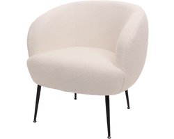 Lounge fauteuil MCW-O37, cocktail/club fauteuil gestoffeerde fauteuil, stof/textiel bouclé (330g/m²) metaal MVG ~ wit