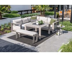 Lounge hoekbank Levanto - 7-persoons - taupe - hoge tafel - 3 delen