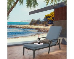 Lounge Patio Stoel met Katoenen Kussen, Verstelbare Ligstoel met Roestwerende Aluminium Ligstoel voor aan het Zwembad, Waterbestendig Blauw Kussen (1 st.)