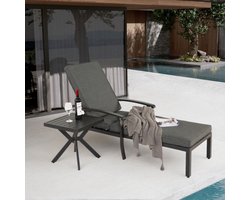 Lounge Patio Stoel met Katoenen Kussen, Verstelbare Ligstoel, Roestbestendig Aluminium Ligstoel voor aan het Zwembad, Waterdicht Grijs Kussen (1 st.)